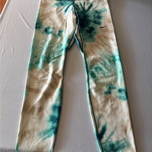 Nike White and Teal Tie-Dye Active Leggings size M